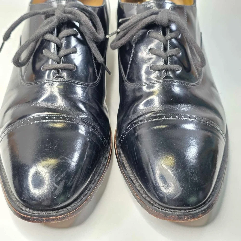 Johnston & Murphy Men's 10.5 N Black Leather Cap-toe Oxford Dress Shoes